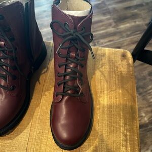 Burgundy Lace-Up Ankle Boots